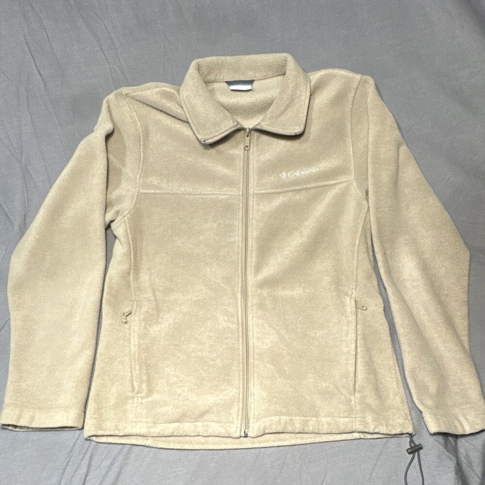 Columbia Beige Full Zip Jacket w/ Zipped Pockets, Embroidered Logo Men’s Medium
